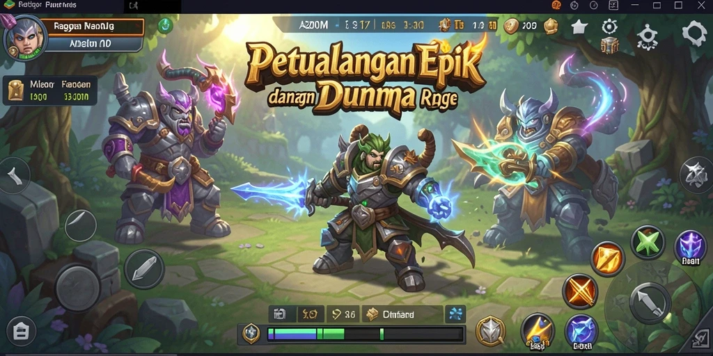 Screenshot A200M menampilkan pertempuran seru dengan berbagai karakter dan latar belakang epik.
