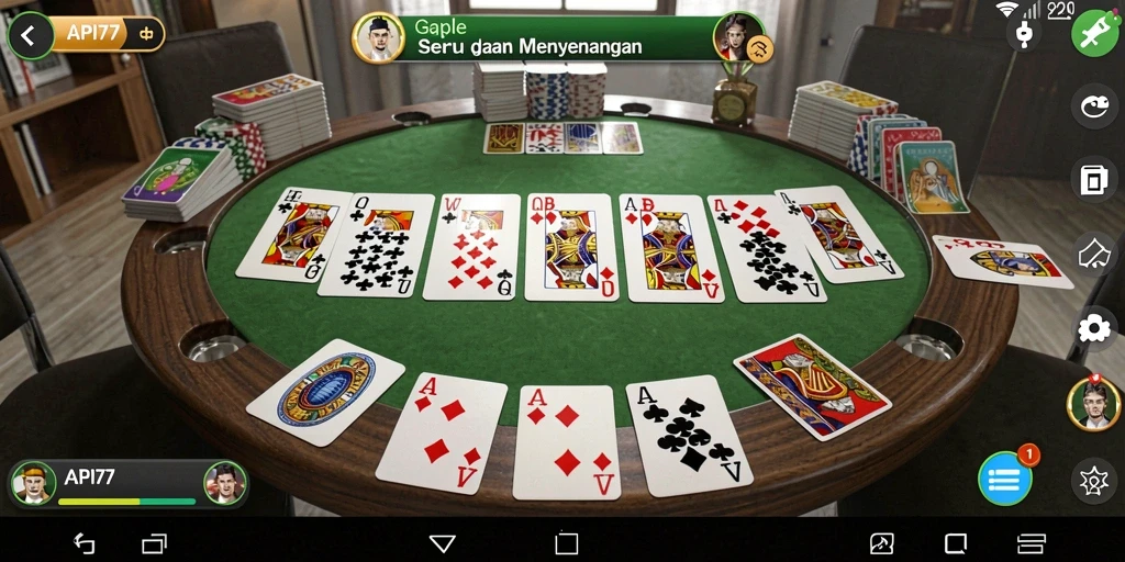 Tampilan gameplay yang mengasyikkan dan penuh strategi dalam Gaple.