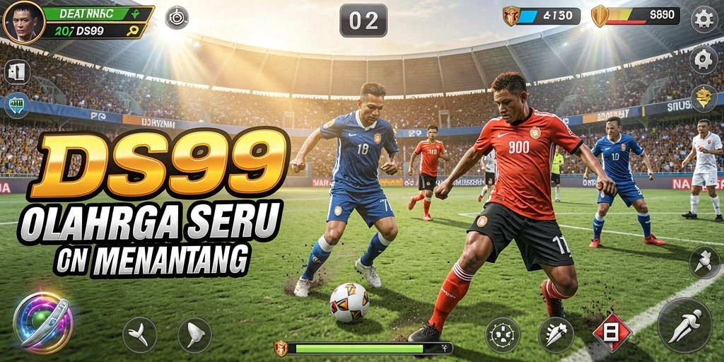 Tangkapan layar utama DS99 menampilkan aksi pertandingan olahraga yang mendebarkan.