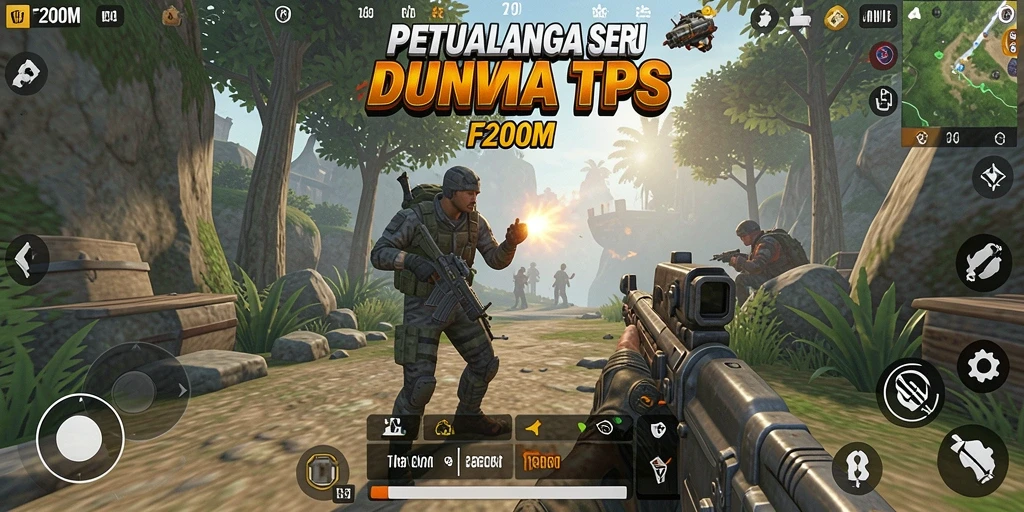 Tampilan gameplay F200M dengan aksi tembak-menembak yang mendebarkan.