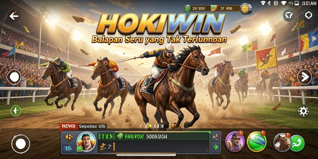 Tangkapan layar gameplay HOKIWIN yang penuh aksi balapan mendebarkan.