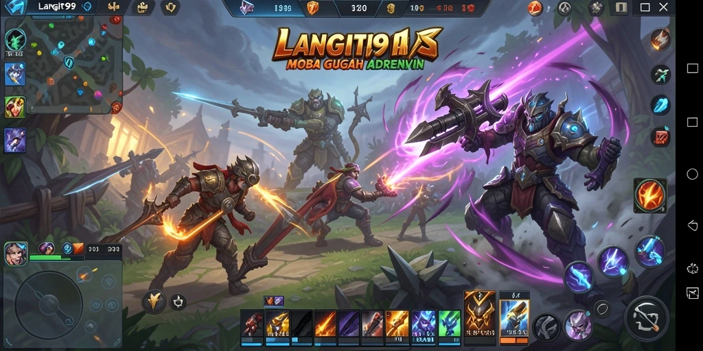 Screenshot LANGIT99 menampilkan pertempuran seru antara dua tim MOBA.