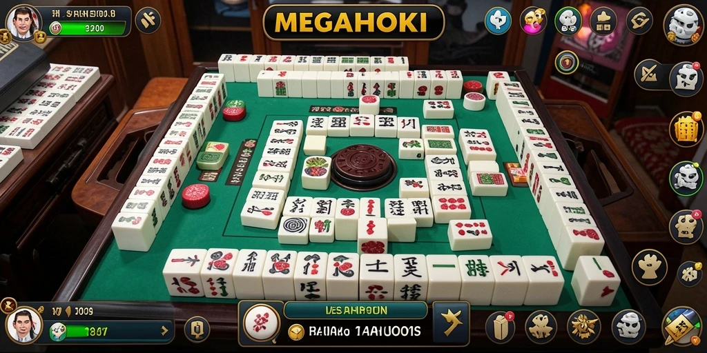 Screenshot gameplay MEGAHOKI dengan tampilan Mahjong yang menarik.