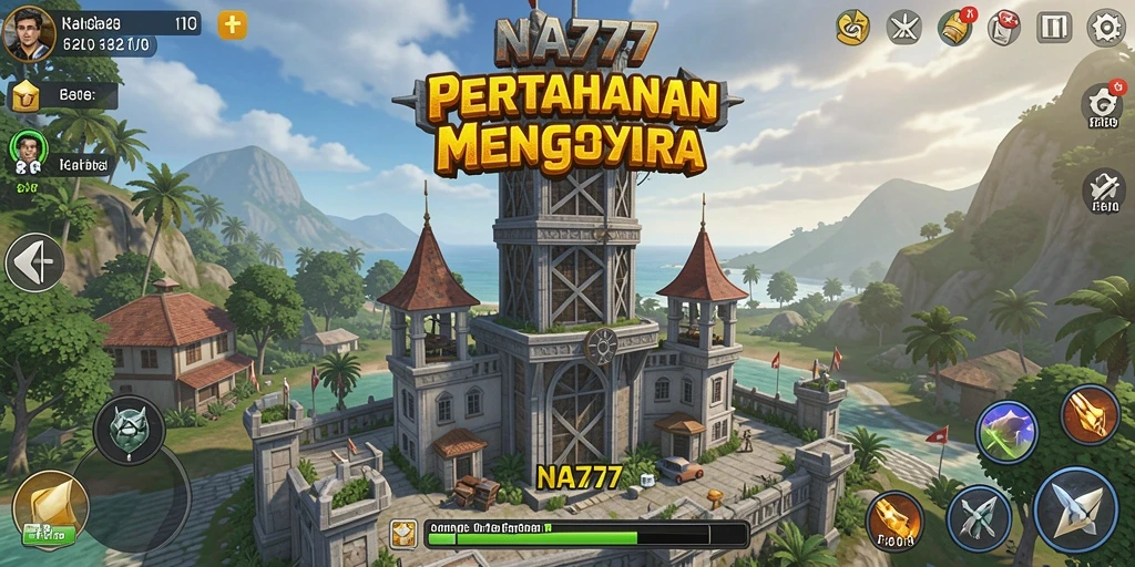 Screenshot gameplay NA777 dengan serangan menara yang mendebarkan.