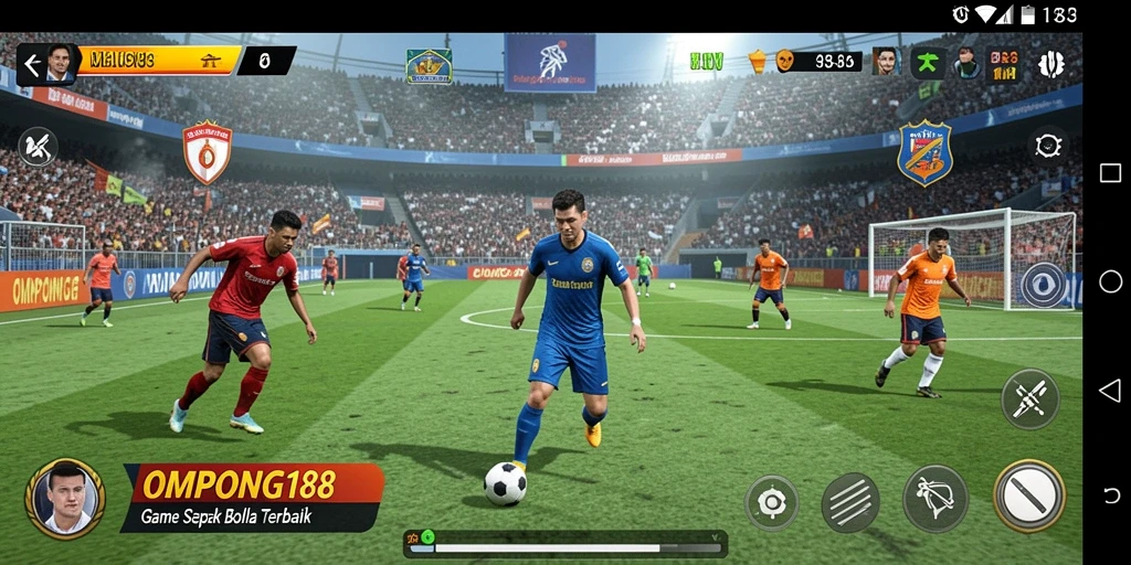 Gameplay OMPONG188 yang menampilkan aksi sepak bola seru.