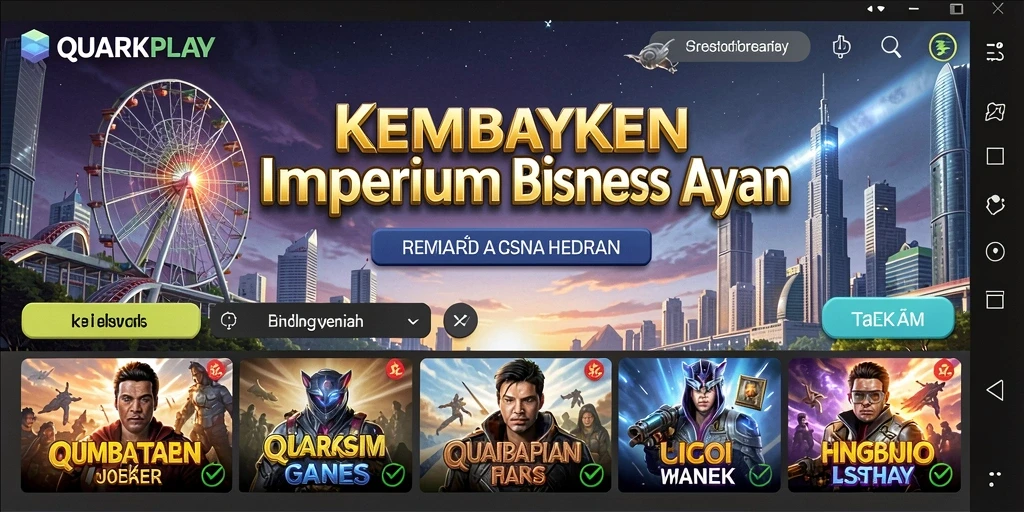 Tampilan dinamis dari gameplay QUARKPLAY dengan berbagai fitur Tycoon.