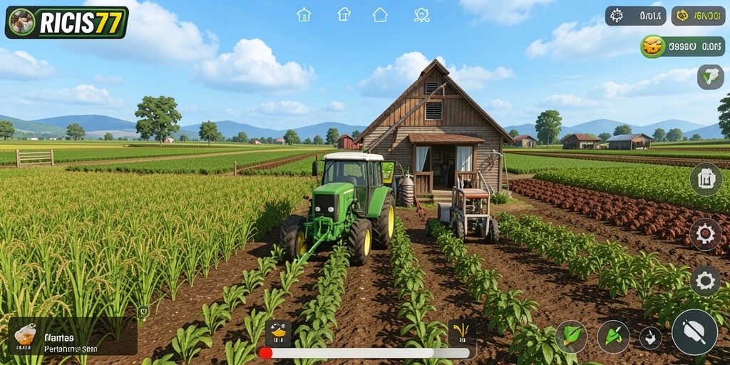 Tampilan menarik gameplay RICIS77 saat bertani dan mengelola kebun.